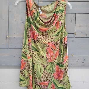 Floral Sleeveless Top - Green and Pink